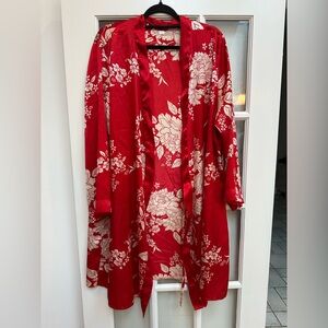 Lane Bryant Cacique Intimates Satin Red Floral Kimono Robe Plus Size 14 16 1X